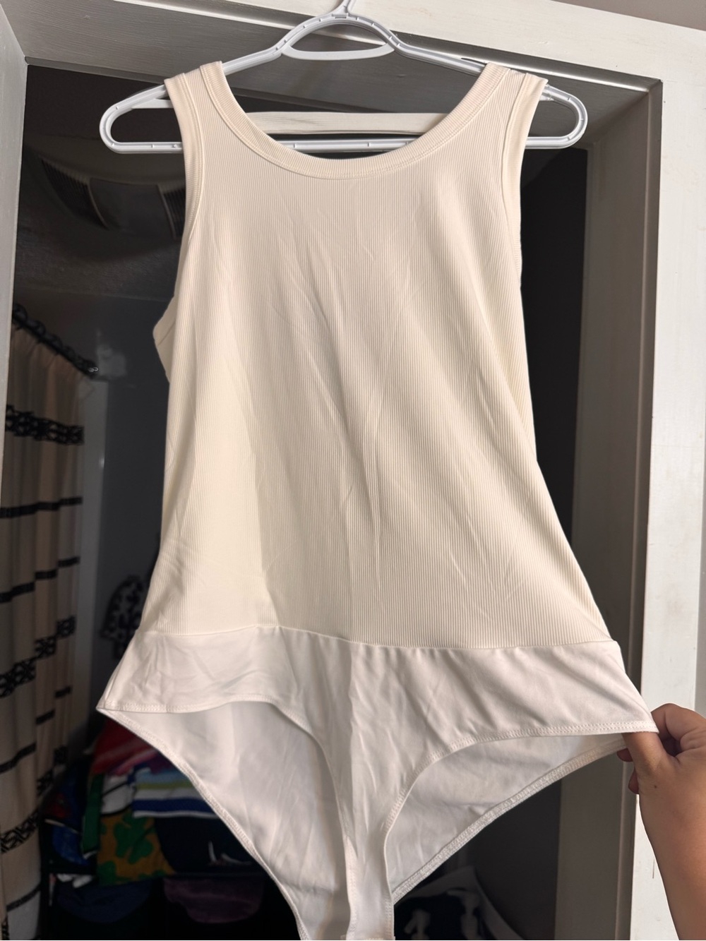 White Birch Off White Bodysuit - ribbed tank top, cut out back size L